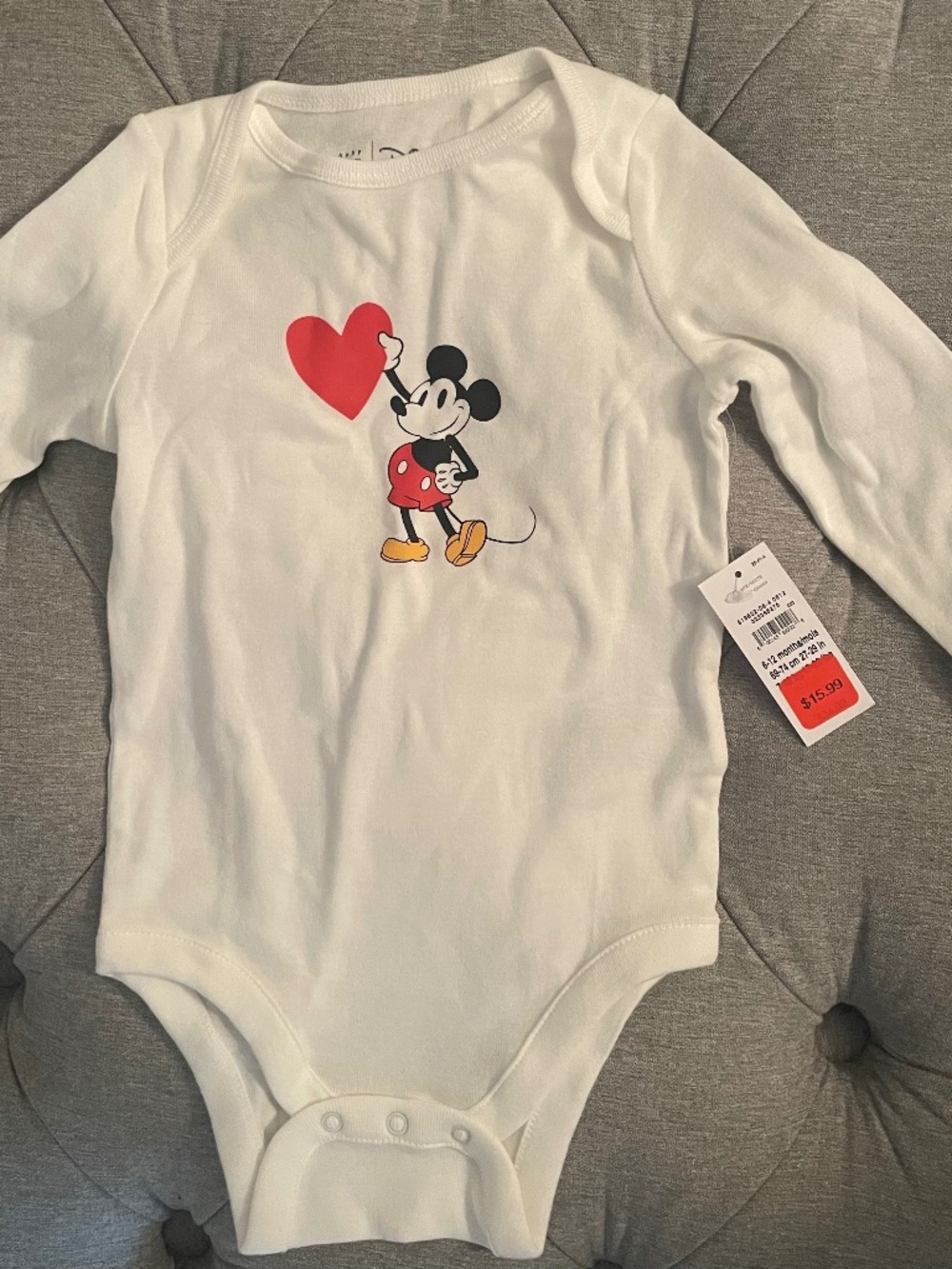NWT Baby Gap Disney Mickey Mouse Heart Long-Sleeve Bodysuit 6-12M